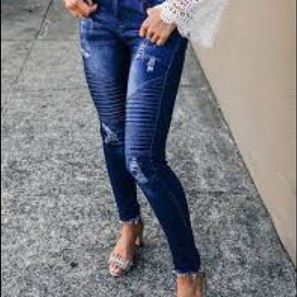 Military Hippie Denim - MILITARY HIPPIE Distressed Moto Jeans